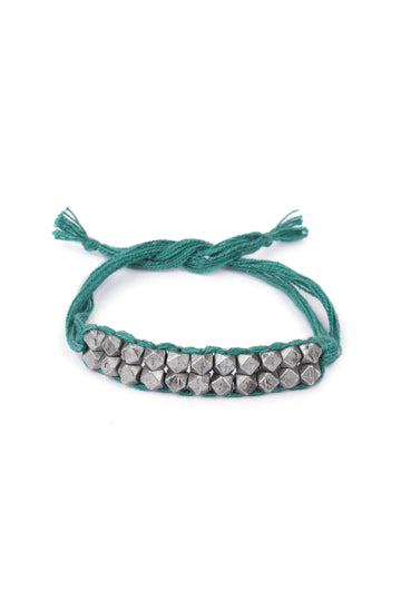 Set Of 2: Zyvana Green Thread & Antique Plated Brass Beaded Anklets